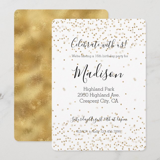 White Gold glitter confetti sparkle    Invitation (Front/Back)