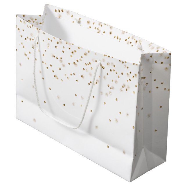 White Gold glitter confetti sparkle        Large Gift Bag (Front Angled)