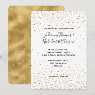 White Gold glitter confetti sparkle Wedding Invitation