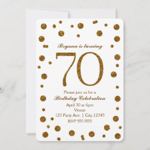 White & Gold Glitter Dots 70th 70 Birthday Party Invitation