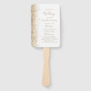 White Gold Glitter Edge Wedding Program Hand Fan