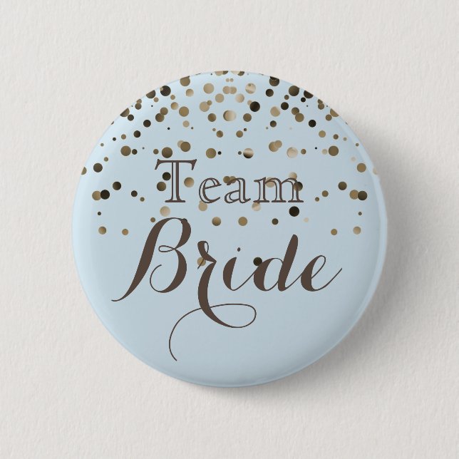 white Gold Glitter Faux Foil Wedding Team Bride 6 Cm Round Badge (Front)
