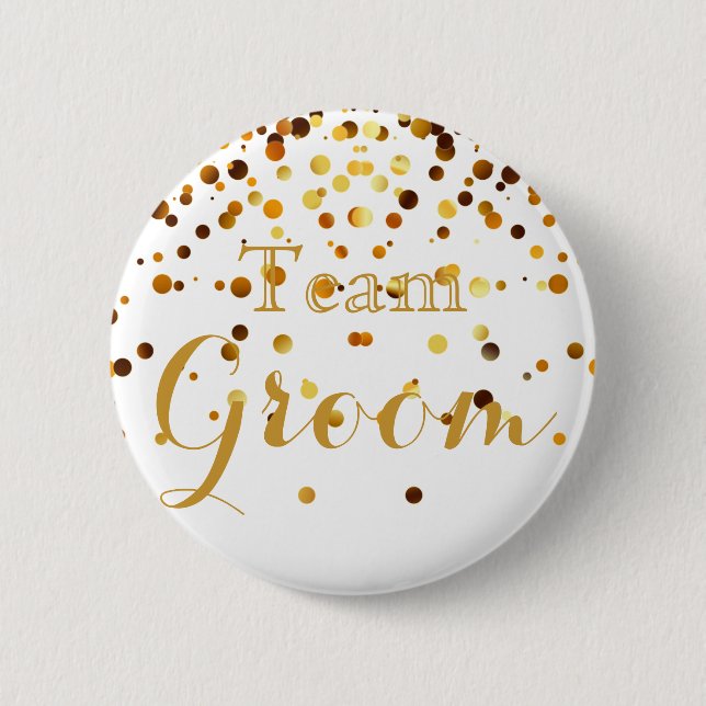 White Gold Glitter Faux Foil Wedding Team Groom 6 Cm Round Badge (Front)