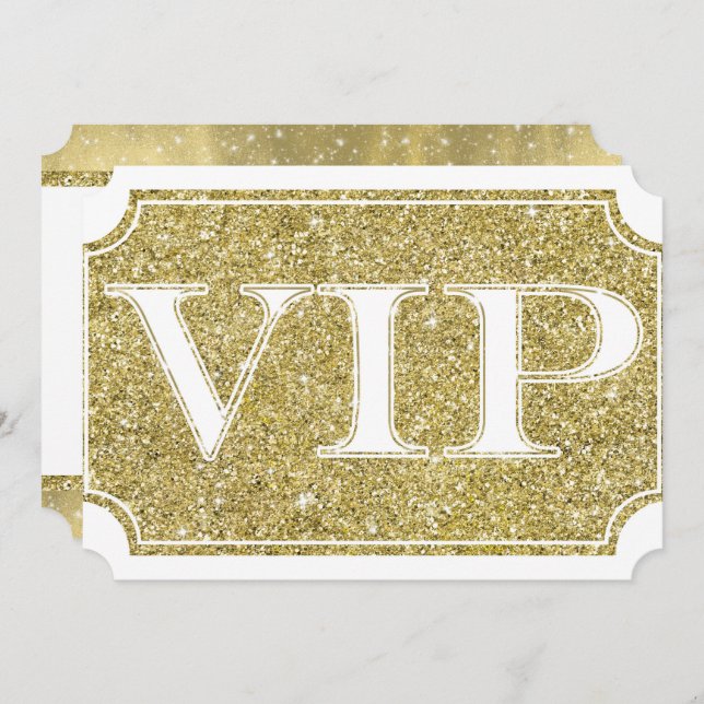 White & Gold Glitter Glam VIP Party Event Ticket Invitation (Front/Back)