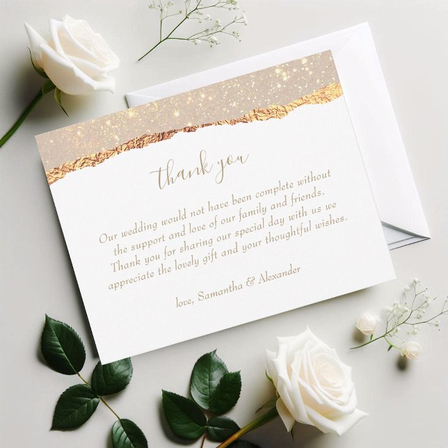  White Gold Glitter Glam Wedding Thank You Card (Creator Uploaded)