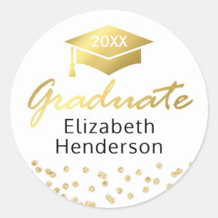 White Gold Glitter Graduate Graduation Classic Round Sticker