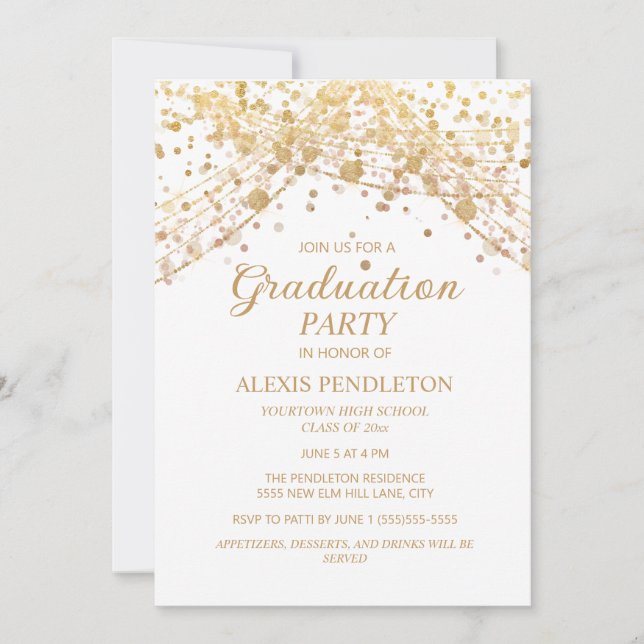 White Gold Glitter High School Graduation Invitation (Front)