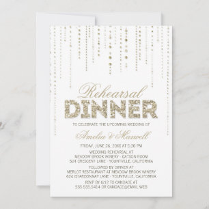 White & Gold Glitter Look Rehearsal Dinner Invite