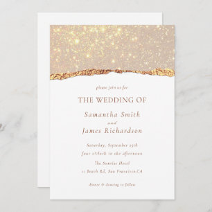 White Gold Glitter Marble Wedding  Invitation