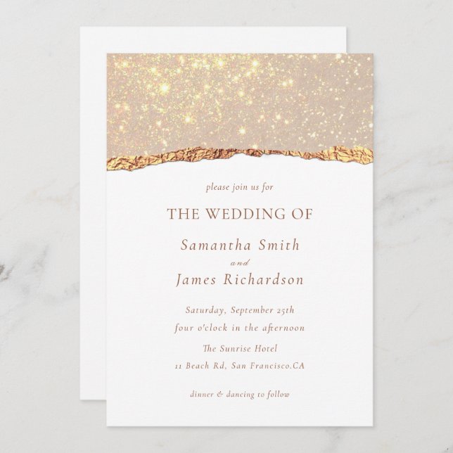 White Gold Glitter Marble Wedding  Invitation (Front/Back)