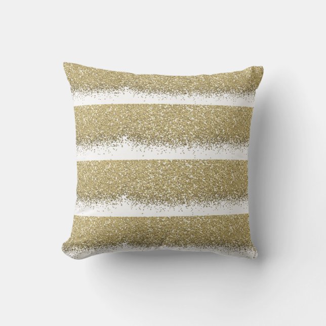 White Gold Glitter Metallic Shiny Stripes Glam Cushion (Front)