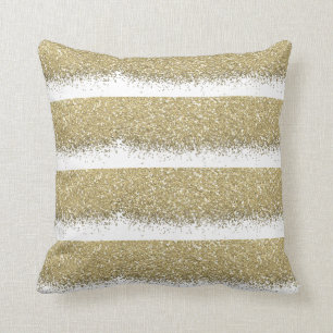White Gold Glitter Metallic Shiny Stripes Glam Cushion