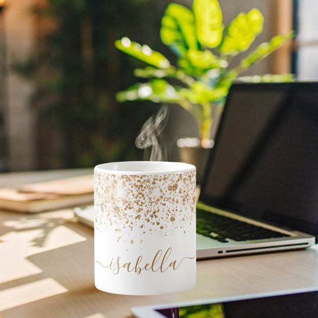 White gold glitter name script coffee mug (Creator Uploaded)