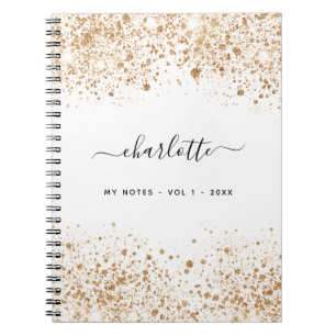 White gold glitter name script glamourous notebook