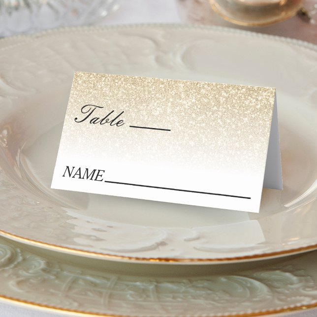 White & Gold Glitter Ombre Wedding Place Card (White & Gold Glitter Ombre Wedding Place Card)