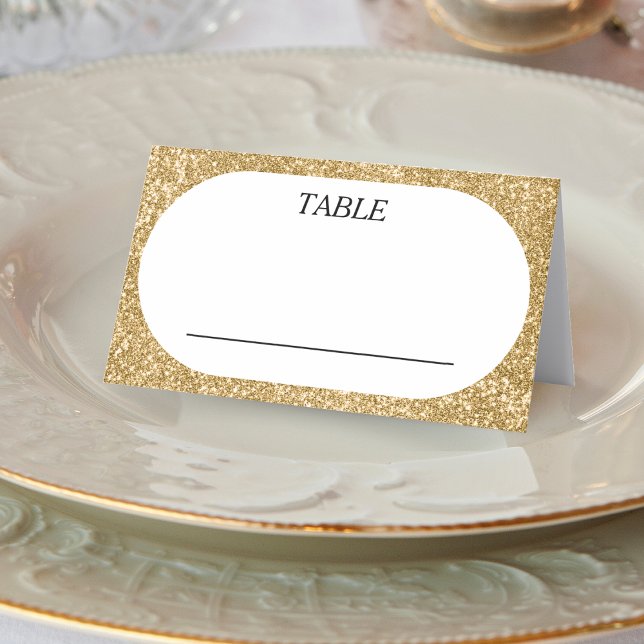 White & Gold Glitter Oval Wedding Reception Place Card (White & Gold Glitter Oval Wedding Reception Place Card)