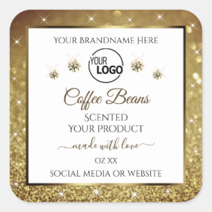 White Gold Glitter Product Labels Logo Diamonds