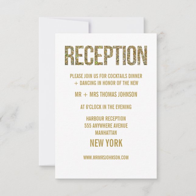 White Gold Glitter Reception Enclosure Cards (Front)