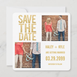 White Gold Glitter Save the Date Photo Cards