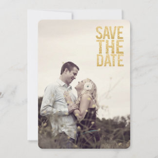 White Gold Glitter Save the Date Typography Photo Invitation