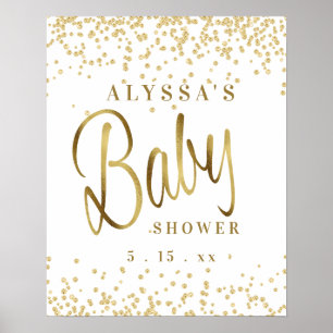 White Gold Glitter Script Font Baby Shower Poster