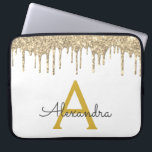 White Gold Glitter Sparkle Monogram Laptop Sleeve<br><div class="desc">White and Gold Faux Dripping Modern and Elegant Girly Glitter and Sparkle Elegant Monogram Case. This case can be customised to include your initial and first name.</div>