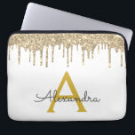 White Gold Glitter Sparkle Monogram Laptop Sleeve<br><div class="desc">White and Gold Faux Dripping Modern and Elegant Girly Glitter and Sparkle Elegant Monogram Case. This case can be customised to include your initial and first name.</div>