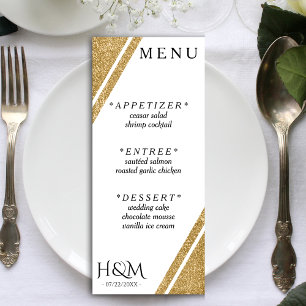 White & Gold Glitter Stripe Wedding Reception Menu