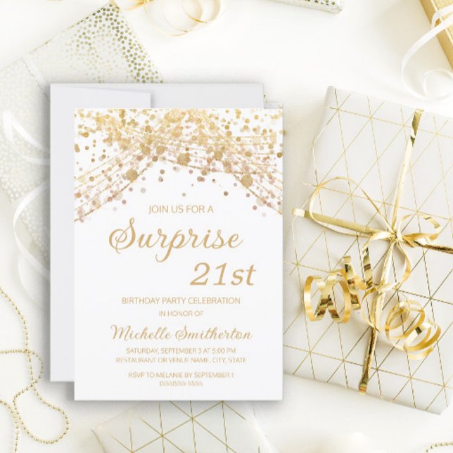 White Gold Glitter Surprise 21st Birthday Invitation (Creator Uploaded)
