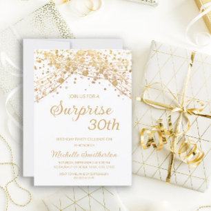 White Gold Glitter Surprise 30th Birthday Invitation
