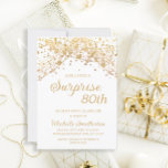 White Gold Glitter Surprise 80th Birthday  Invitation<br><div class="desc">80th Surprise birthday party invitation for women with glittering gold string lights and sparkling bokeh on a white background. Because text is customisable, this invitation is designed for a lady who is celebrating any birthday. (18th, 21, st, 30th, 40th, 50th, 60th, 70th, 80th, 90th, 100th... .or any age). Text, fonts...</div>