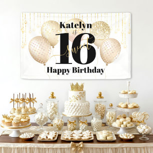 White Gold Glitter Sweet 16 Birthday Balloons Bold Banner