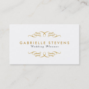 White & Gold Glitter Swirls Wedding Planner Business Card