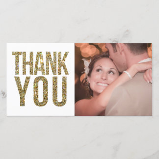 White & Gold Glitter Thank You Photo Cards