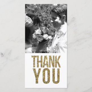 White & Gold Glitter Thank You Photo Cards
