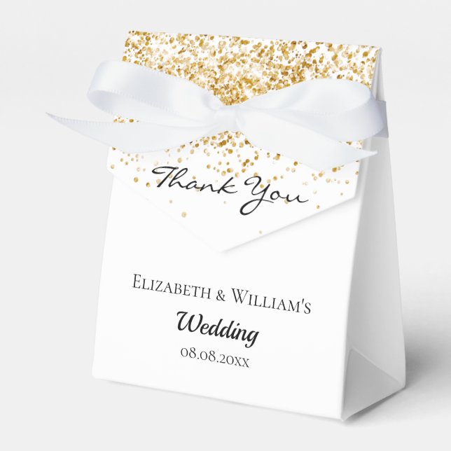 White gold glitter thank you wedding favour box (Front Side)