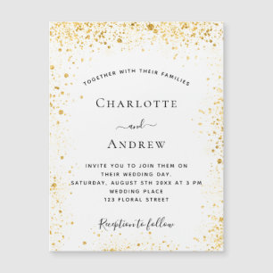 White gold glitter wedding invitation magnet