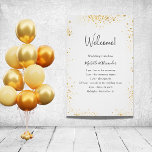 White gold glitter wedding program details poster<br><div class="desc">A modern,  elegant wedding program,  timeline.  A white background decorated with faux gold glitter dust. Personalise and add your names and wedding details. Black coloured letters.  If you have more text it's possible to reduce the line space.</div>