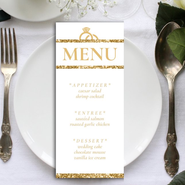 White & Gold Glitter Wedding Reception Menu (White & Gold Glitter Wedding Reception Menu)