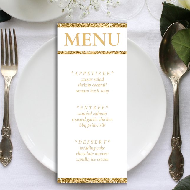 White & Gold Glitter Wedding Reception Menu (White & Gold Glitter Wedding Reception Menu)