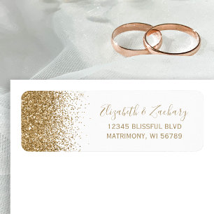 White Gold Glitter Wedding Return Address Label