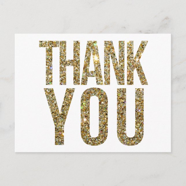 White & Gold Glitter Wedding Thank You Postcard (Front)