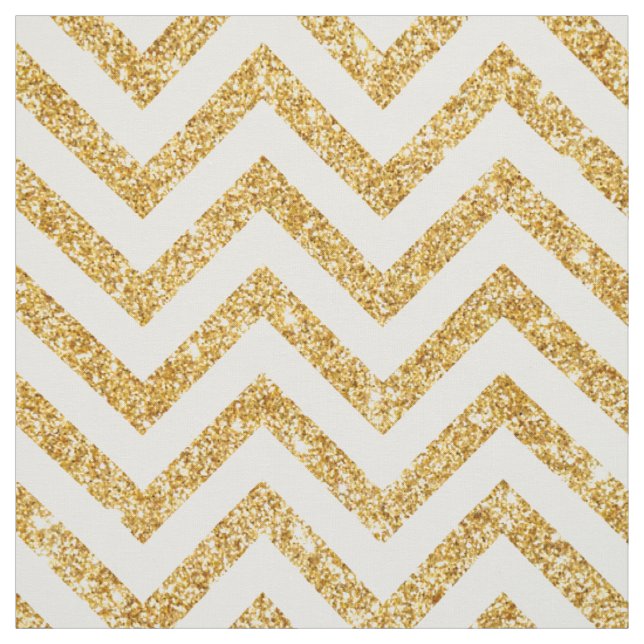 White Gold Glitter Zigzag Stripes Chevron Pattern Fabric (Swatch)
