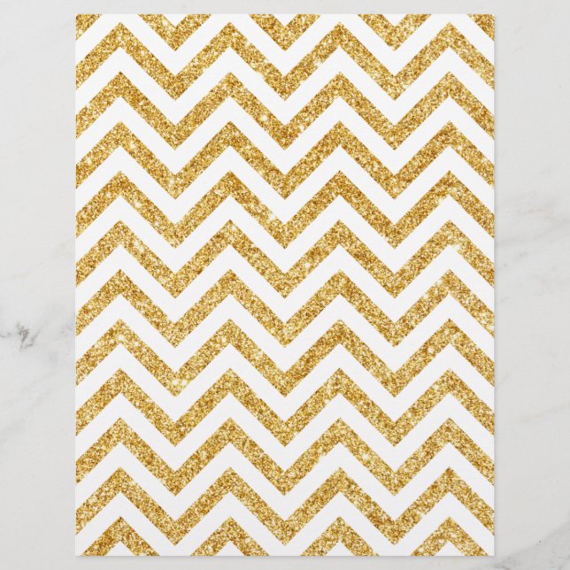 White Gold Glitter Zigzag Stripes Chevron Pattern Flyer (Front)