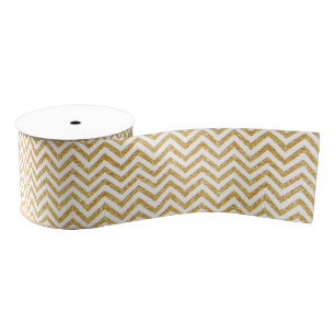 White Gold Glitter Zigzag Stripes Chevron Pattern Grosgrain Ribbon