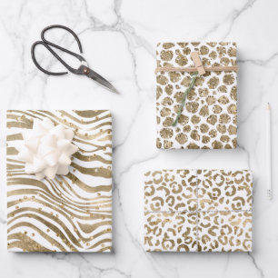 White Gold Glitz Sparkle Animal Prints Wrapping Paper Sheet