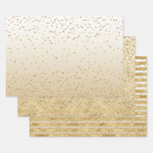 White Gold Glitz Sparkle Stripes Leopard      Wrapping Paper Sheet