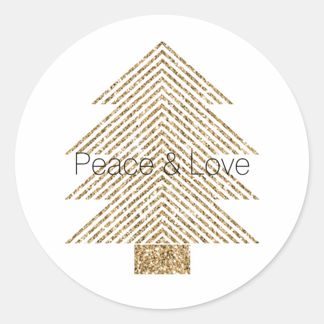White Gold Glitzy Glitter Christmas Tree      Classic Round Sticker (Front)