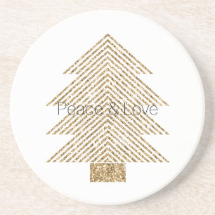 White Gold Glitzy Glitter Christmas Tree Coaster