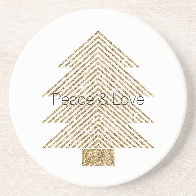 White Gold Glitzy Glitter Christmas Tree   Coaster (Front)